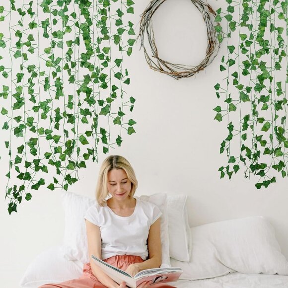 Artificial Ivy Leaves Garland 24pc - 168Ft Aesthetic Hanging Decor for Any Space - Picture 2 of 8